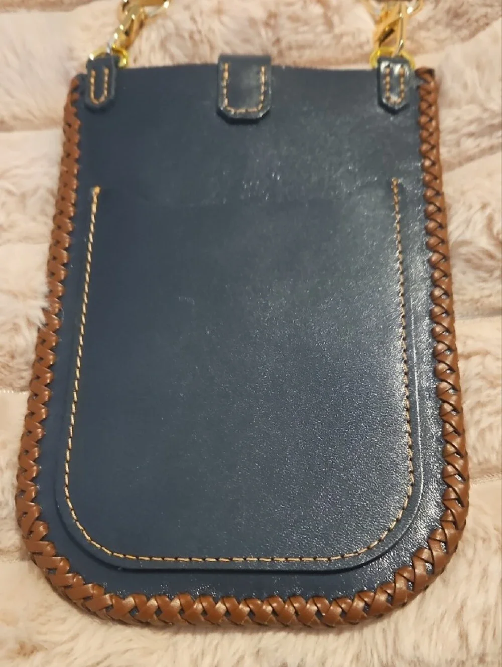 Pelli Couture Navy Leather Phone Crossbody Bag Handcrafted Adjustable Strap